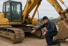 Koparka gąsienicowa klasy 20 ton — co sprawdzić przed zakupem używanej mechanik sprawdza używaną koparkę gąsienicową klasy 20 ton